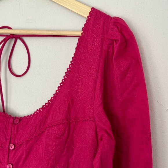 Free People Lisa Embroidered Lace Midi Dress Size S Pink Puff Sleeves Boho BNWT - Picture 9 of 16